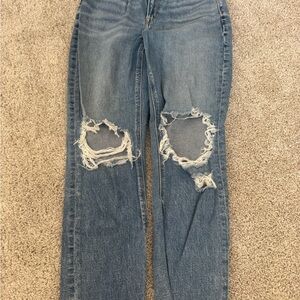 American Eagle Outfitters Straight-Leg Distressed Blue Jeans